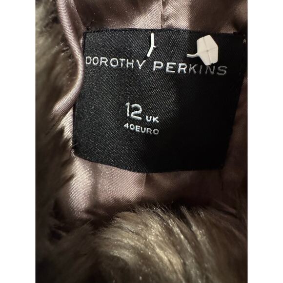 Dorothy Perkins Faux Fur Plush Brown Tan Textured Coat US 8-10 - Picture 9 of 12